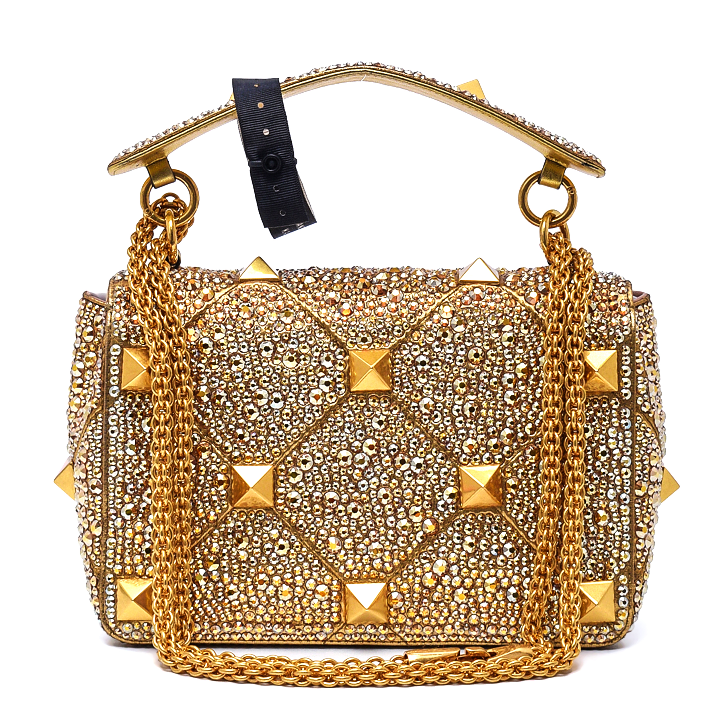 Valentino - Gold Garavani Roman Stud Rhinestone Crystal  Medium Shoulder Bag